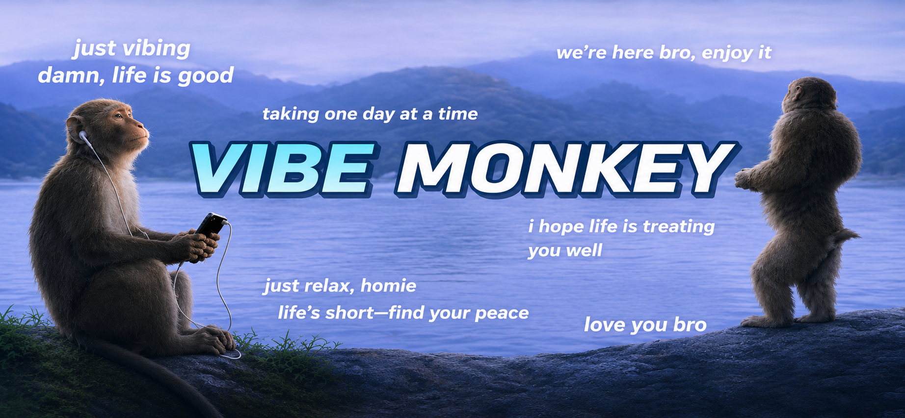 Vibe Monkey β two monkeys at a misty lake at dawn